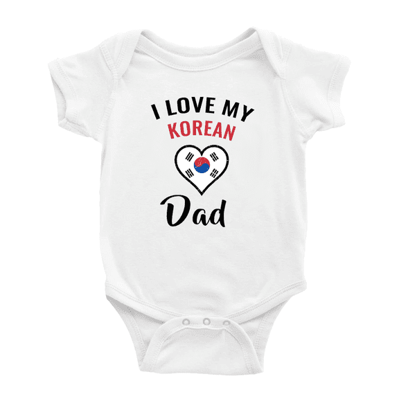 I Love My Korean Dad Heart Flag Baby Bodysuit Newborn Clothes Outfits (White, 3-6 Months)