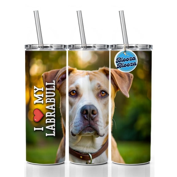 I Love My Labrabull Dog Heart 20oz Insulated Water Bottle Skinny Tumbler Includes Straw