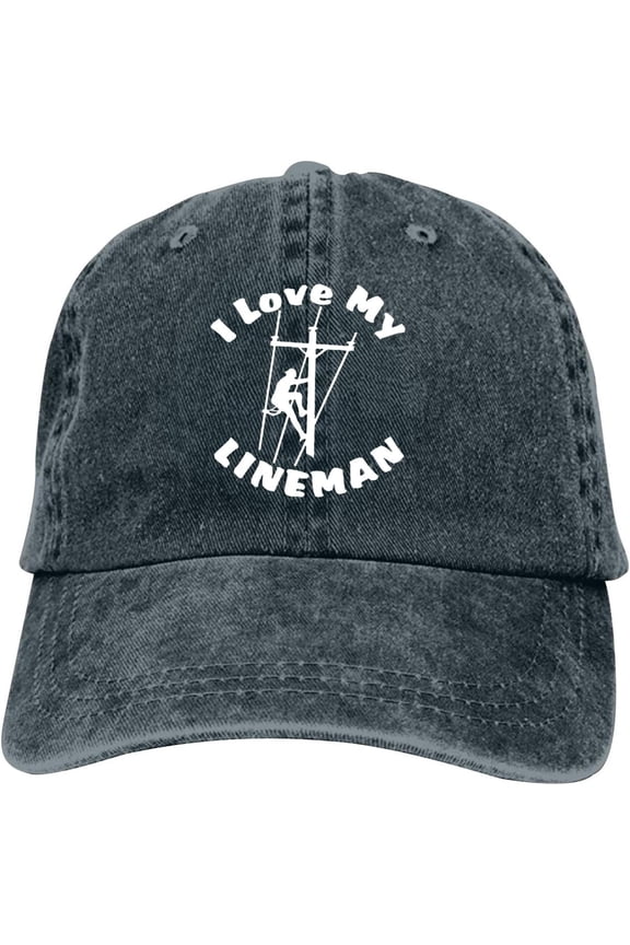 I Love My Lineman Baseball Cap Vintage Adjustable Washed Hats Cowboy Hats Denim Dad Hat for Men Women Boy Girl