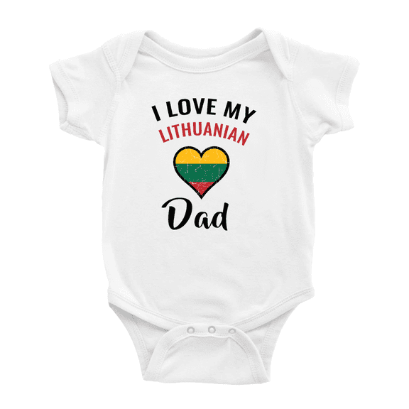 I Love My Lithuanian Dad Heart Flag Cute Baby Rompers Baby Bodysuit (White, 12-18 Months)