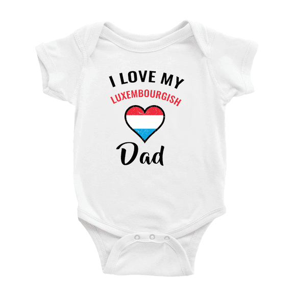 I Love My Luxembourgish Dad Heart Flag Cute Baby Bodysuit Romper (White, 6-12 Months)