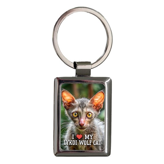 I Love My Lykoi Wolf Cat Heart Metal Rectangle Keychain