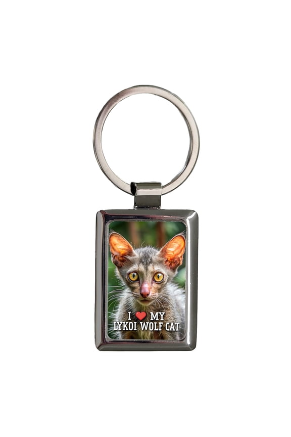 I Love My Lykoi Wolf Cat Heart Metal Rectangle Keychain
