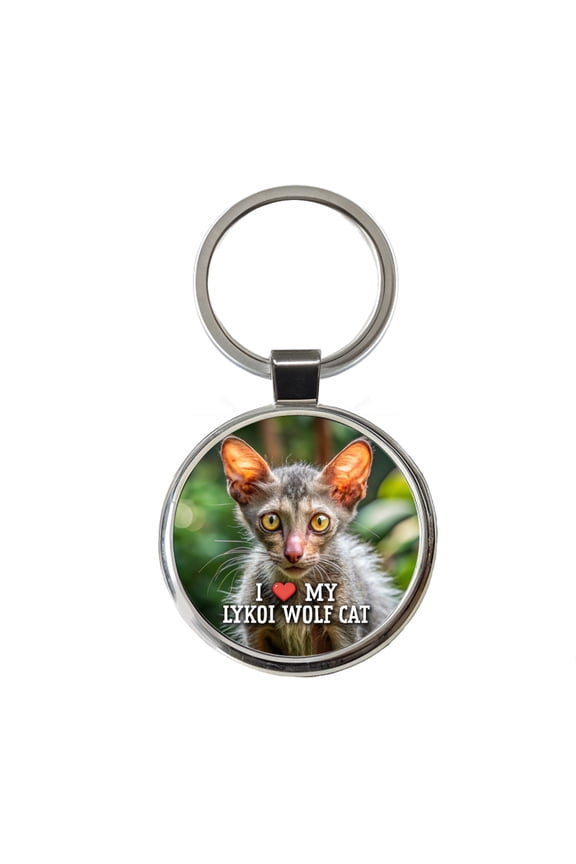 I Love My Lykoi Wolf Cat Heart Metal Round Keychain