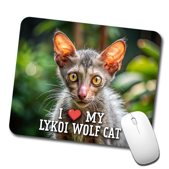 I Love My Lykoi Wolf Cat Heart Mouse Pad Low Profile Gaming Mat