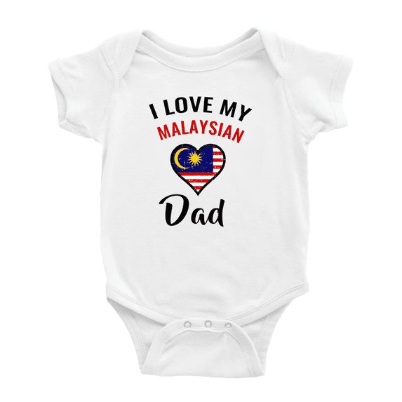 I Love My Malaysian Dad Heart Flag Cute Baby Romper Bodysuit For Boy Girl (White, 12-18 Months)