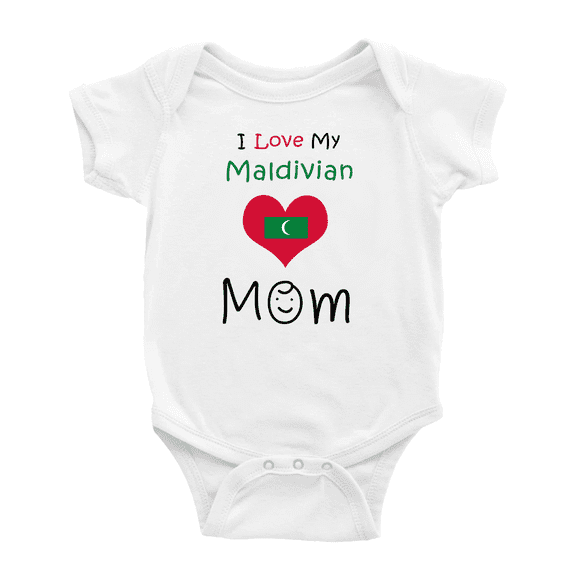 I Love My Maldivian Mom Cute Baby Bodysuit Baby Clothes (White, 18-24 Months)