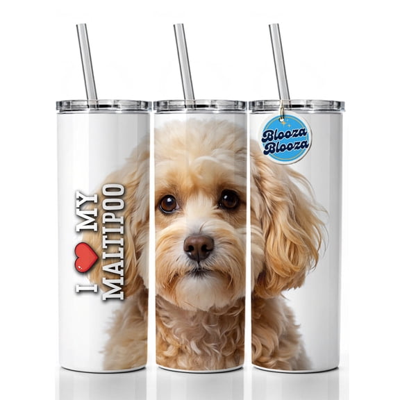 I Love My Maltipoo Dog Heart 20oz Insulated Water Bottle Skinny Tumbler Includes Straw