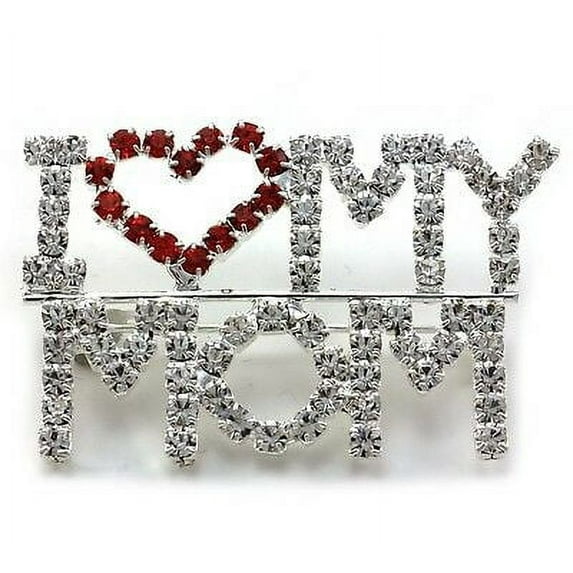 I Love My Mom Worlds Best Red Heart Mother's Day Brooch Pin Daughter Silver Tone