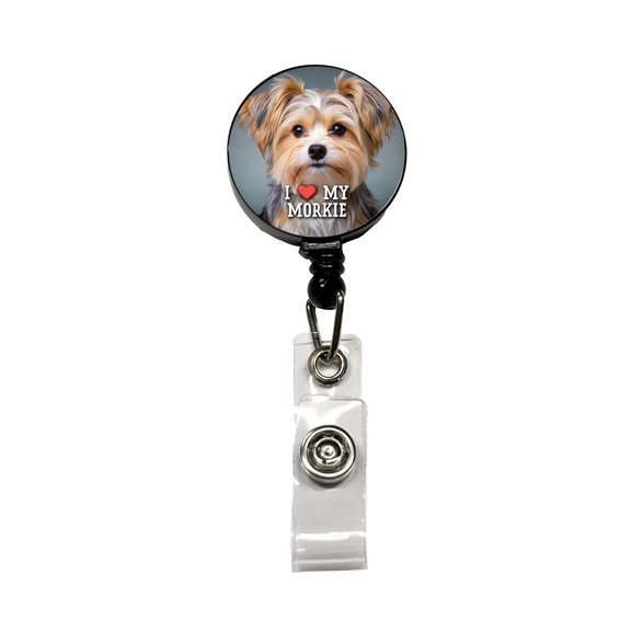 I Love My Morkie Dog Heart Retractable Reel ID Badge Key Card Name Tag Holder with Clip
