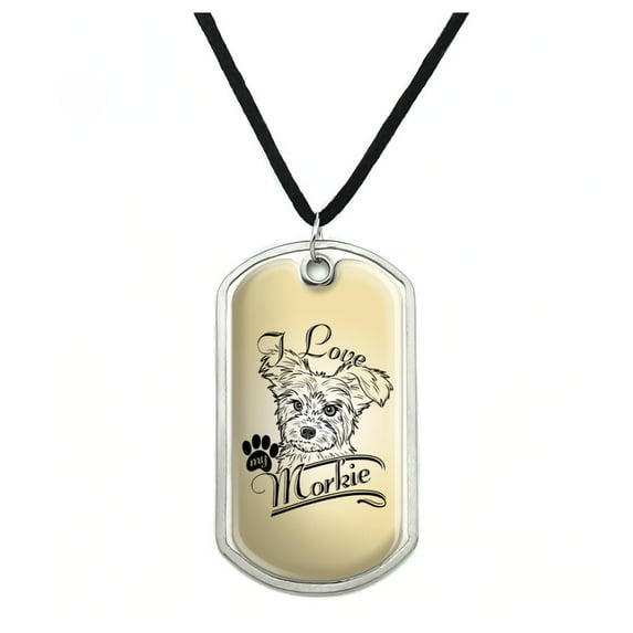 I Love My Morkie Morkshire Terrier Military Dog Tag Pendant Necklace with Cord