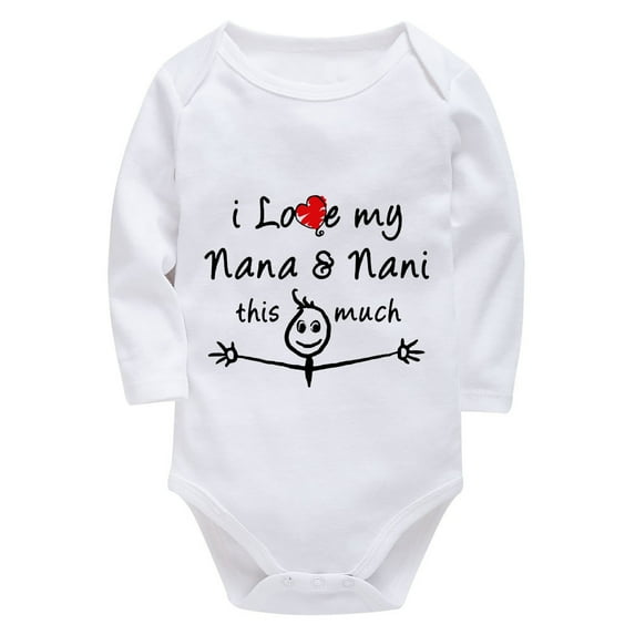 I Love My Nana And Nani This Much Neutral Baby Clothes Newborn Long Sleeve Baby Bodysuit Long Sleeve White Baby Girl Body S