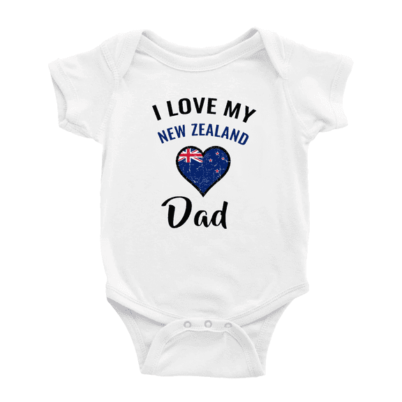 I Love My New Zealand Dad Heart Flag Cute Baby Bodysuit Newborn Clothes Outfits (White, 0-3 Months)