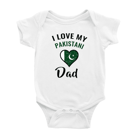 I Love My Pakistani Dad Heart Flag Cute Baby Romper Bodysuit For Boy Girl (White, 12-18 Months)