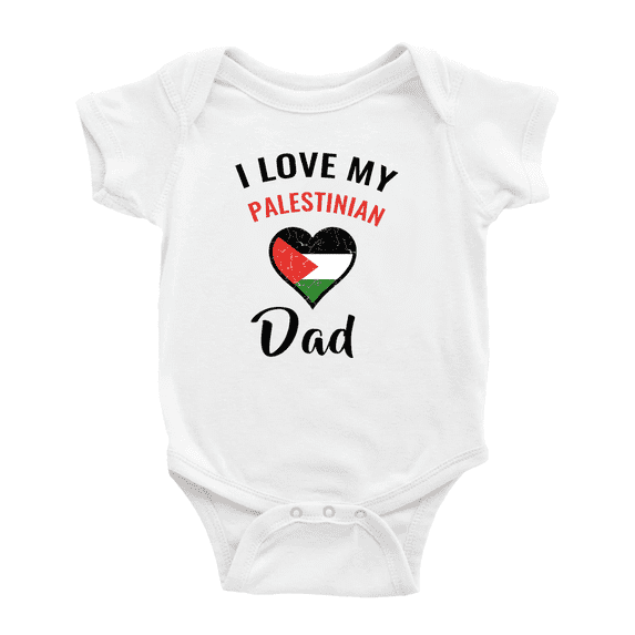 I Love My Palestinian Dad Heart Flag Cute Baby Bodysuit Newborn Clothes Outfits (White, 6-12 Months)