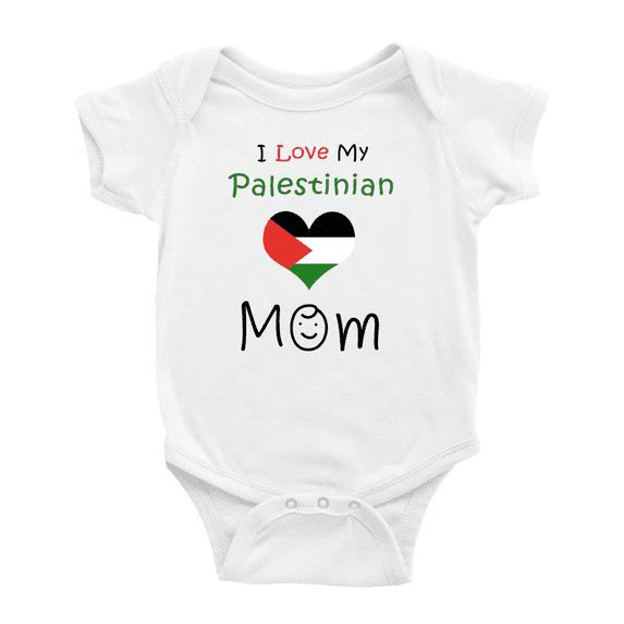 I Love My Palestinian Mom Cute Baby Bodysuit Newborn Clothes Outfits (White, 3-6 Months)