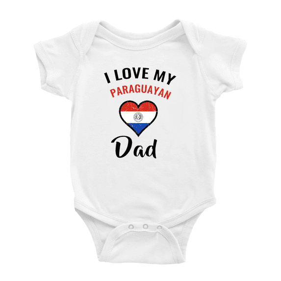 I Love My Paraguayan Dad Heart Flag Baby Romper Bodysuit (White, 18-24 Months)