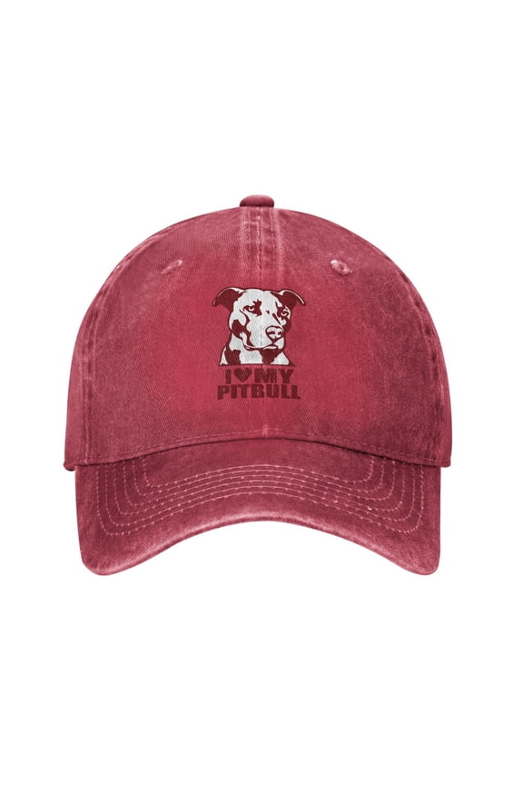 I Love My Pit Bull Logo Unisex Adult Washed Denim Cotton Sport Outdoor Baseball Cap Adjustable Cowboy Baseball Hat