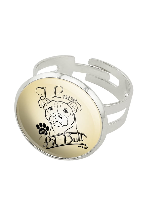 I Love My Pit Bull Silver Plated Adjustable Novelty Ring