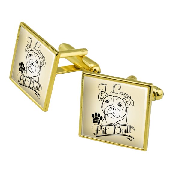 I Love My Pit Bull Square Cufflink Set - Silver or Gold