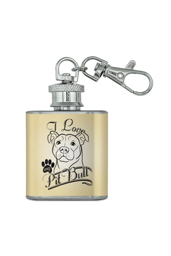 I Love My Pit Bull Stainless Steel 1oz Mini Flask Key Chain