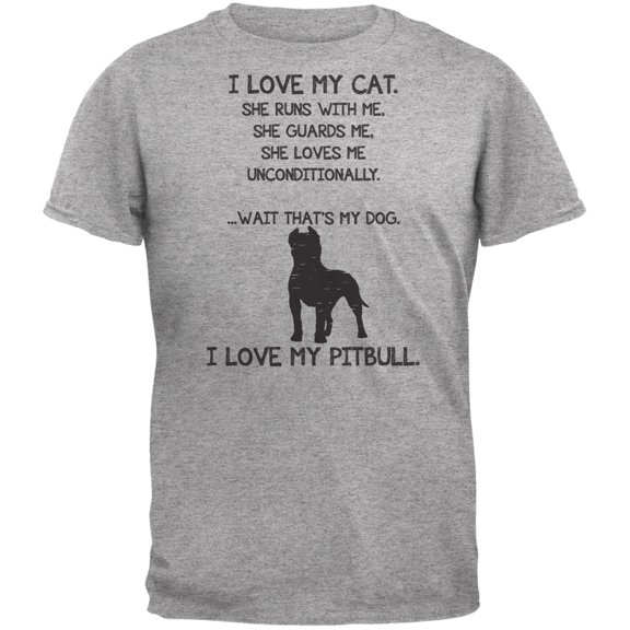 I Love My Pitbull Girl Heather Grey Adult T-Shirt - Small