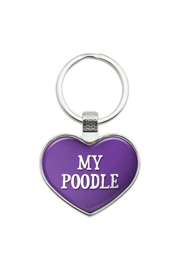I Love My Poodle Heart Metal Key Chain