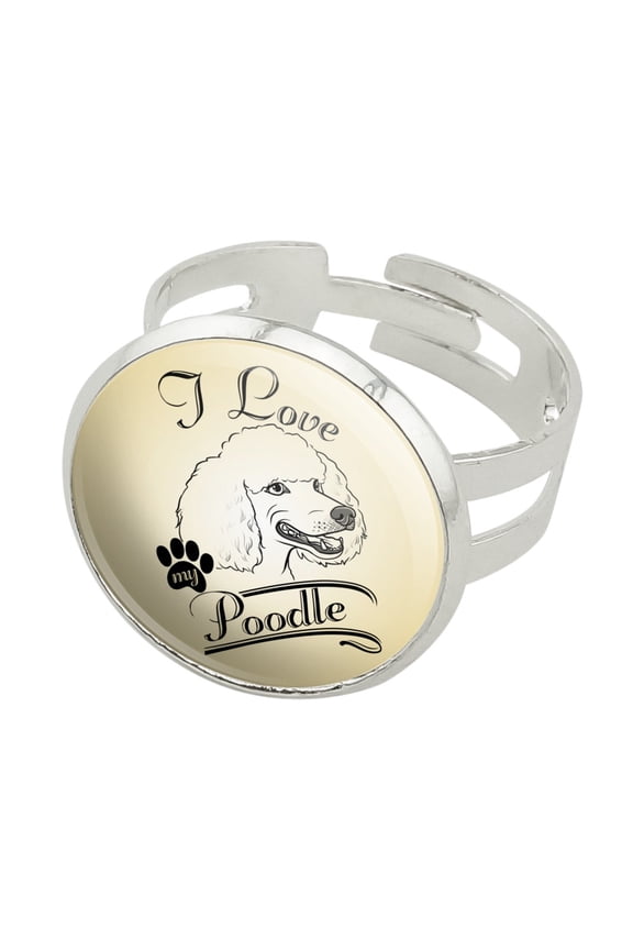 I Love My Poodle Silver Plated Adjustable Novelty Ring