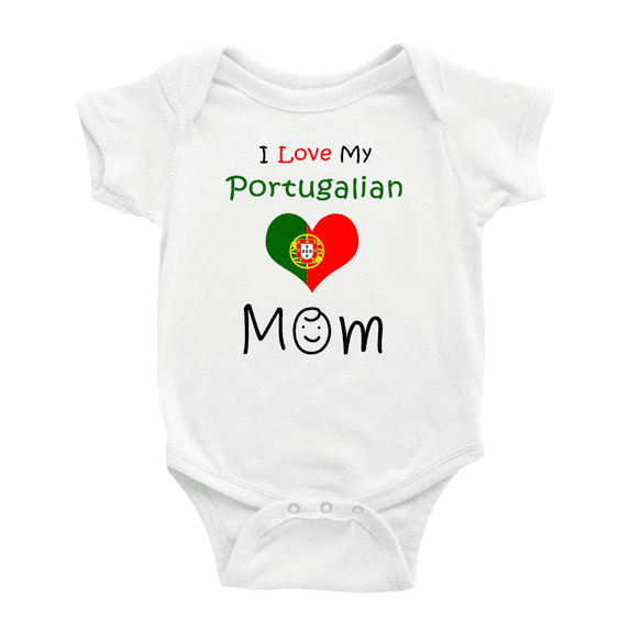I Love My Portugalian Mom Baby Romper Bodysuit For Boy Girl (White, 6-12 Months)