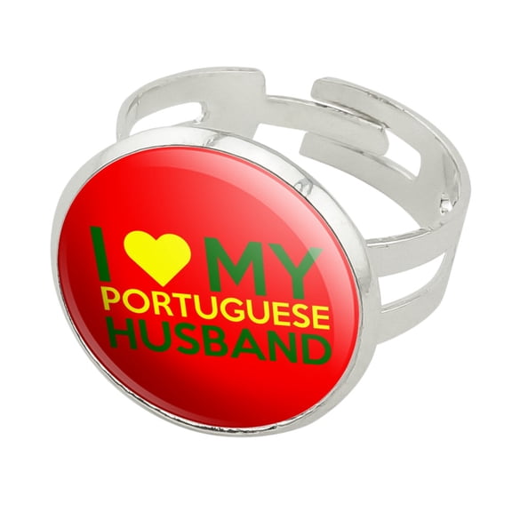 I Love My Portuguese Husband Silver Plated Adjustable Novelty Ring