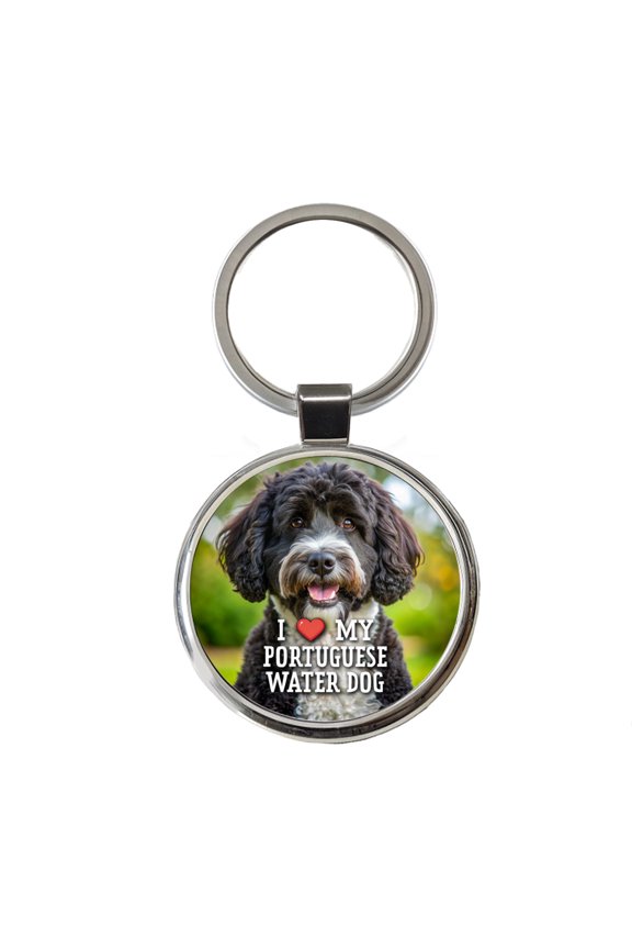 I Love My Portuguese Water Dog Heart Metal Round Keychain