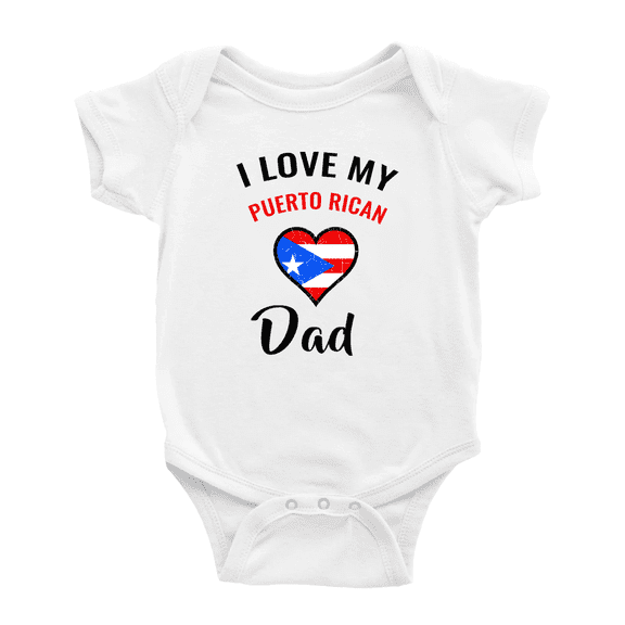 I Love My Puerto Rican Dad Heart Flag Baby Rompers Baby Bodysuit (White, 12-18 Months)