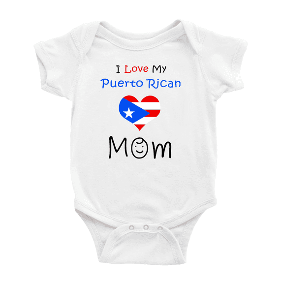 I Love My Puerto Rican Mom Baby Rompers Baby Bodysuit (White, 3-6 Months)