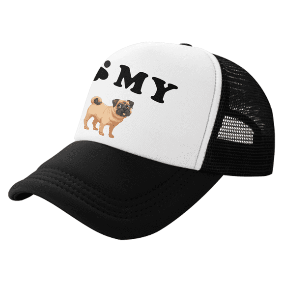 I Love My Pug Dog Funny Trucker Cap Hat Black