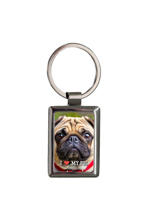 I Love My Pug Dog Heart Metal Rectangle Keychain