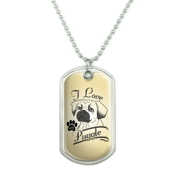 I Love My Puggle Military Dog Tag Pendant Necklace with Chain