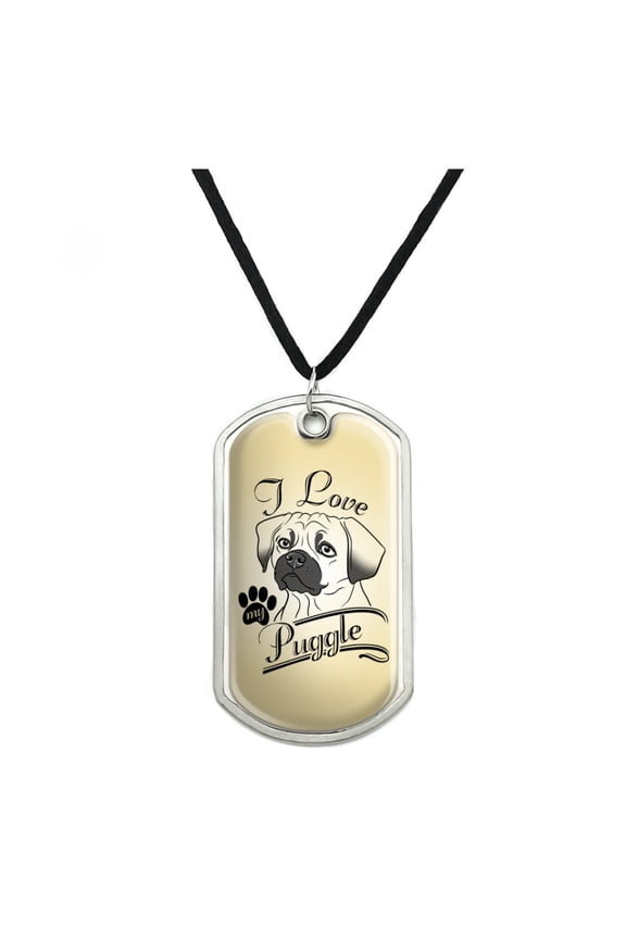 I Love My Puggle Military Dog Tag Pendant Necklace with Cord