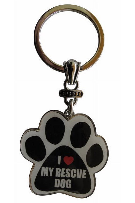 I Love My Rescue Dog Paw Print Keychain