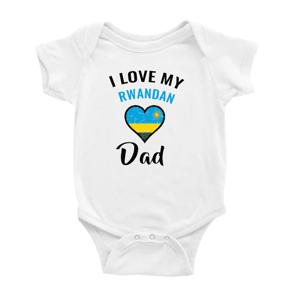 I Love My Rwandan Dad Heart Flag Baby Rompers Baby Bodysuit (White, 18-24 Months)