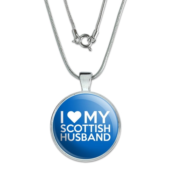 I Love My Scottish Husband 1" Pendant with Sterling Silver Plated Chain