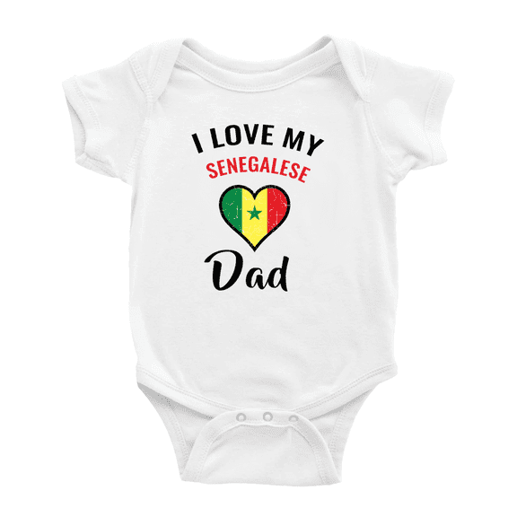 I Love My Senegalese Dad Heart Flag Baby Bodysuits Newborn Clothes (White, 3-6 Months)