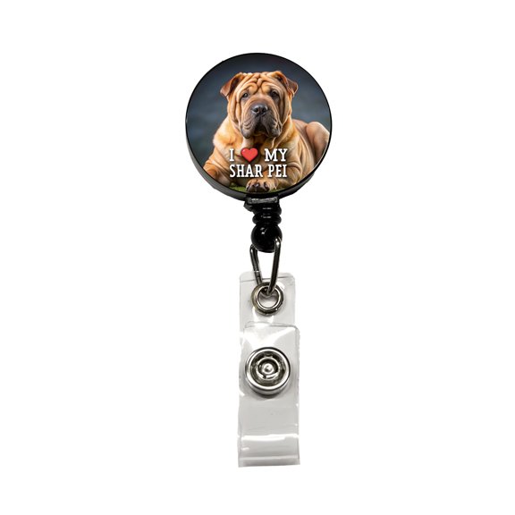 I Love My Shar Pei Dog Heart Retractable Reel ID Badge Key Card Name Tag Holder with Clip