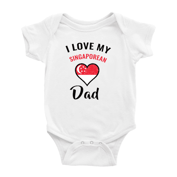 I Love My Singaporean Dad Heart Flag Baby Bodysuit Newborn Clothes Outfits (White, 0-3 Months)