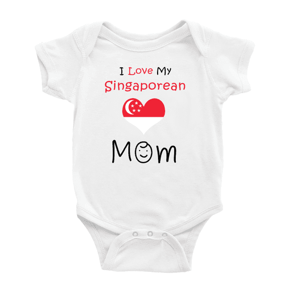 I Love My Singaporean Mom Baby Bodysuit Newborn Clothes Outfits (White, 6-12 Months)