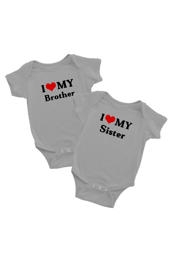 I Love My Sister Brother Baby Bodysuits Twinss Twins Clothes Gift (Gray, 12-18M)