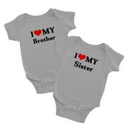 I Love My Sister Brother Baby Bodysuits Twinss Twins Clothes Gift (Gray, 3-6M)