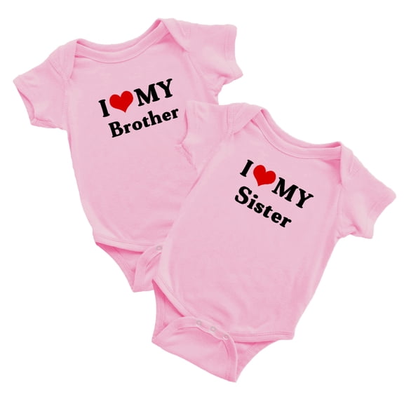 I Love My Sister Brother Baby Bodysuits Twinss Twins Clothes Gift (Pink, 12-18M)
