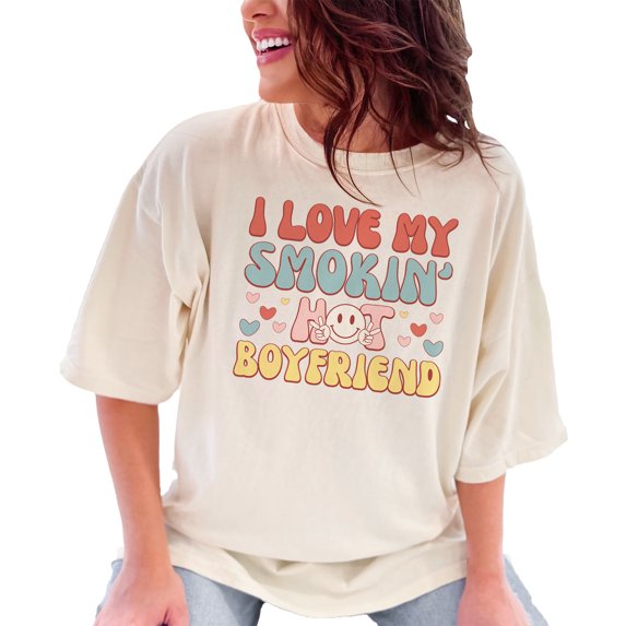 I Love My Smokin' Hot Boyfriend, Retro Valentines Day, Ivory Comfort Colors T-Shirt, Large