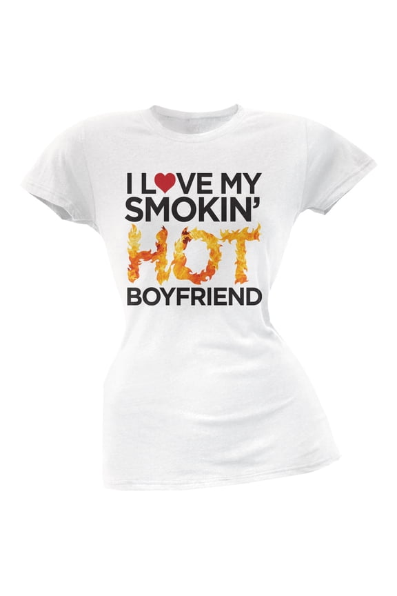I Love My Smokin Hot Boyfriend White Soft Juniors T-Shirt - Medium