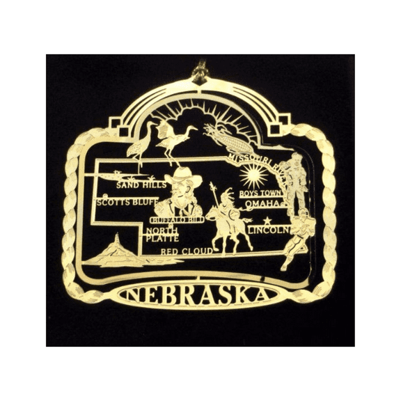 I Love My State Nebraska State Brass Christmas Ornament
